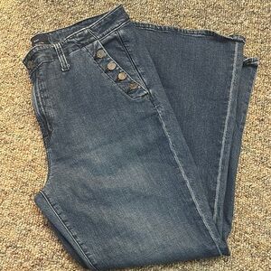 Blue Flare Wide Leg Jeans with Vintage Look